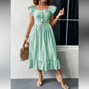 Franclia Green Striped Ruffle Hem Maxi Dress size XL